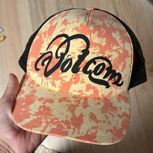 Volcom snapback hat, orange and black